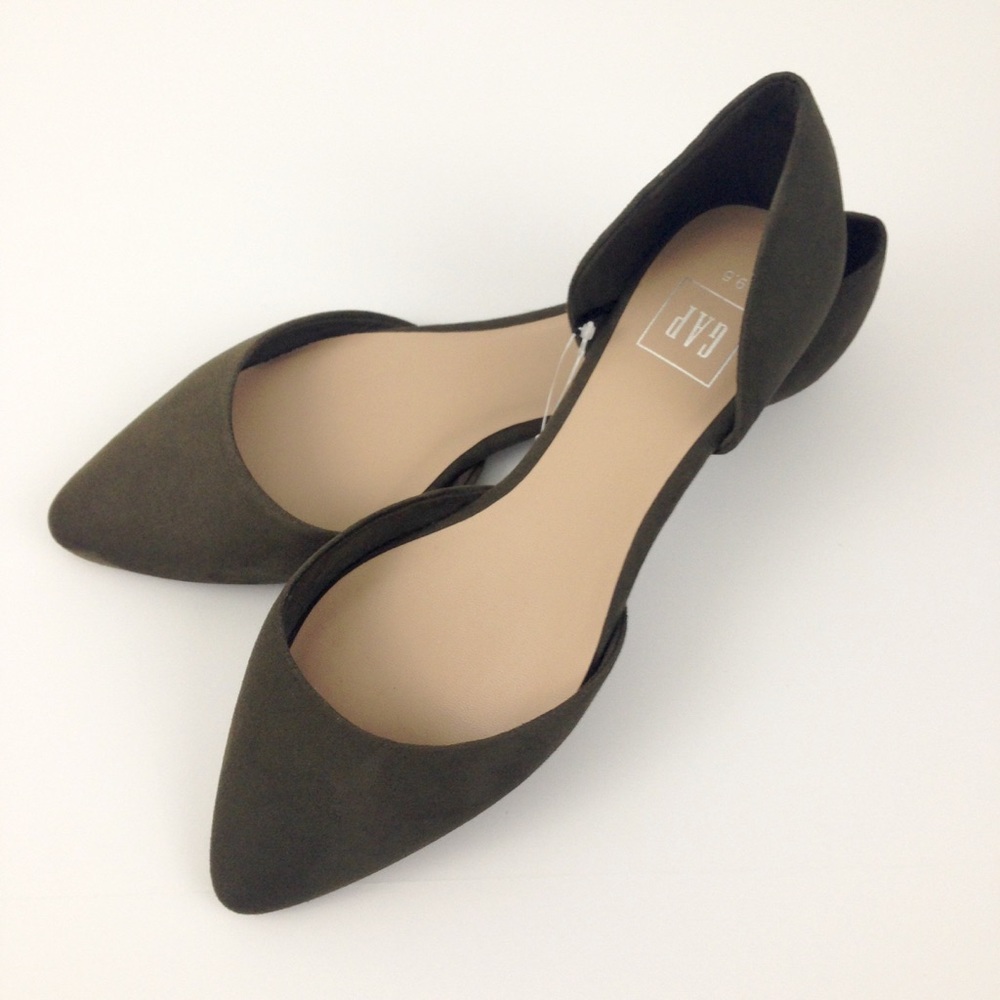 NWOT Gap Faux Suede D'Orsay Flats 9.5 Olive Green